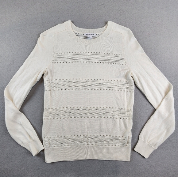 Athleta Sweaters - Athleta Women's Pointelle Crewneck Sweater‎ Lightweight White Striped Sweater Sm